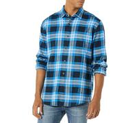 Amazon Essentials Men's Long-Sleeved Flannel Shirt, Black Blue Grey Tartan Plaid, L