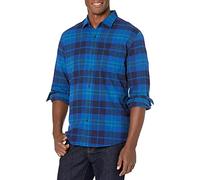 Amazon Essentials Men's Long-Sleeved Flannel Shirt, Black Blue Plaid, XL