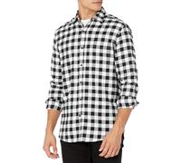 Amazon Essentials Men's Long-Sleeved Flannel Shirt, Black Buffalo Plaid, S