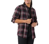 Amazon Essentials Men's Long-Sleeved Flannel Shirt, Black Burgundy Grey Plaid, S