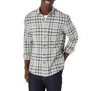 Amazon Essentials Men's Long-Sleeved Flannel Shirt, Black Light Grey Plaid, XS