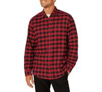 Amazon Essentials Men's Long-Sleeved Flannel Shirt, Black Red Buffalo Plaid, L