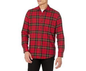Amazon Essentials Men's Long-Sleeved Flannel Shirt, Black Red Yellow Large Plaid, L
