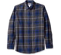 Amazon Essentials Men's Long-Sleeved Flannel Shirt, Blue Charcoal Heather Plaid, XXL