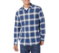 Amazon Essentials Men's Long-Sleeved Flannel Shirt, Blue White Large Plaid, L