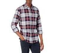 Amazon Essentials Men's Long-Sleeved Flannel Shirt, Burgundy Grey Plaid, XL