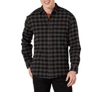 Amazon Essentials Men's Long-Sleeved Flannel Shirt, Charcoal Buffalo Plaid, M
