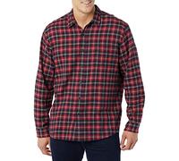 Amazon Essentials Men's Long-Sleeved Flannel Shirt, Dark Red Plaid, XS
