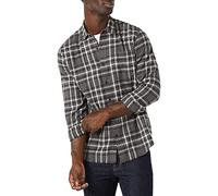 Amazon Essentials Men's Long-Sleeved Flannel Shirt, Grey Plaid, XS