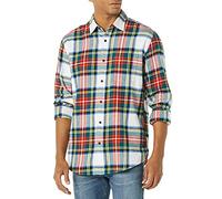 Amazon Essentials Men's Long-Sleeved Flannel Shirt, Red White Tartan Plaid, S