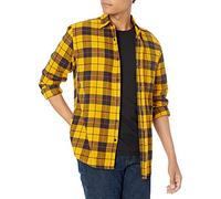 Amazon Essentials Men's Long-Sleeved Flannel Shirt, Yellow Plaid, L