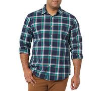 Amazon Essentials Men's Long-Sleeved Regular-Fit Stretch Poplin Shirt, Dark Green Navy Medium Plaid, XXL