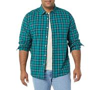 Amazon Essentials Men's Long-Sleeved Regular-Fit Stretch Poplin Shirt, Gold Green Checked, M