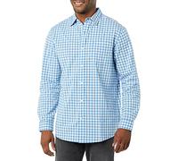 Amazon Essentials Men's Long-Sleeved Regular-Fit Stretch Poplin Shirt, Light Blue White Gingham, L