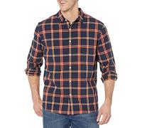 Amazon Essentials Men's Long-Sleeved Regular-Fit Stretch Poplin Shirt, Navy Red Plaid, XL