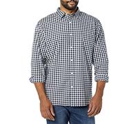 Amazon Essentials Men's Long-Sleeved Regular-Fit Stretch Poplin Shirt, Navy White Gingham, M