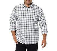 Amazon Essentials Men's Long-Sleeved Regular-Fit Stretch Poplin Shirt, Navy White Plaid, S