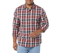 Amazon Essentials Men's Long-Sleeved Regular-Fit Stretch Poplin Shirt, Red White Plaid, XXL