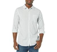 Amazon Essentials Men's Long-Sleeved Slim-Fit Stretch Poplin Shirt, Blue White Stripes, M