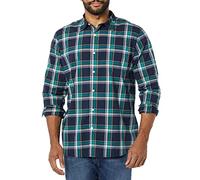 Amazon Essentials Men's Long-Sleeved Slim-Fit Stretch Poplin Shirt, Dark Green Navy Medium Plaid, S
