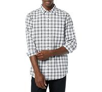 Amazon Essentials Men's Long-Sleeved Slim-Fit Stretch Poplin Shirt, Dark Navy White Plaid, L