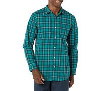 Amazon Essentials Men's Long-Sleeved Slim-Fit Stretch Poplin Shirt, Green Gold Checked, L