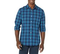 Amazon Essentials Men's Long-Sleeved Slim-Fit Stretch Poplin Shirt, Green Navy Plaid, XXL