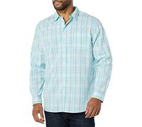 Amazon Essentials Men's Long-Sleeved Slim-Fit Stretch Poplin Shirt, Light Blue White Medium Plaid, L