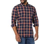 Amazon Essentials Men's Long-Sleeved Slim-Fit Stretch Poplin Shirt, Navy Red Plaid, M