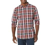 Amazon Essentials Men's Long-Sleeved Slim-Fit Stretch Poplin Shirt, Navy Red White Plaid, XS