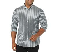 Amazon Essentials Men's Long-Sleeved Slim-Fit Stretch Poplin Shirt, Navy Stripes, L