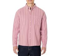 Amazon Essentials Men's Modern Oversized-Fit Cotton Button-Down Shirt, Mauve Dark Chestnut Brown Stripes, XXL