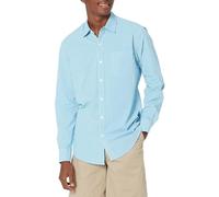 Amazon Essentials Men's Regular-Fit Long-Sleeve Casual Poplin Shirt, Aqua Blue Gingham, S