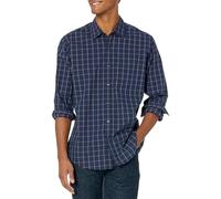 Amazon Essentials Men's Regular-Fit Long-Sleeve Casual Poplin Shirt, Navy Windowpane, S