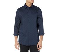 Amazon Essentials Men's Regular Fit Long Sleeve Wrinkle Resistant Stretch Dress Shirt, Navy Geo Print, L