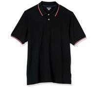 Amazon Essentials Men's Regular-Fit Short-Sleeve Cotton Piqué Polo Shirt (Available in Big and Tall), Black Red White Thin Stripe, S