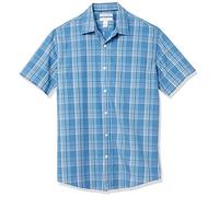 Amazon Essentials Men's Regular-Fit Short-Sleeve Poplin Shirt, Aqua Blue Checked, XS