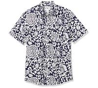 Amazon Essentials Men's Regular-Fit Short-Sleeve Poplin Shirt, Black White Floral, XXL