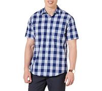 Amazon Essentials Men's Regular-Fit Short-Sleeve Poplin Shirt, Blue Buffalo Check, XXL