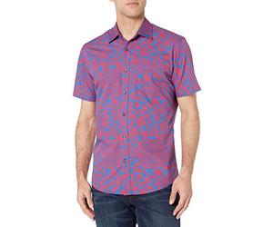 Amazon Essentials Men's Regular-Fit Short-Sleeve Poplin Shirt, Blue Floral, S