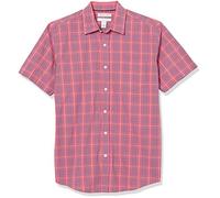 Amazon Essentials Men's Regular-Fit Short-Sleeve Poplin Shirt, Washed Red Plaid, XL
