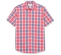 Amazon Essentials Men's Regular-Fit Short-Sleeve Poplin Shirt, Washed Red Windowpane, S