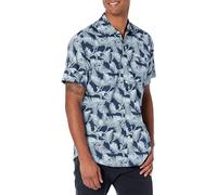 Amazon Essentials Men's Regular-Fit Short-Sleeve Print Shirt, Navy Blue Sky Palm Leaf, S