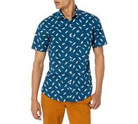 Amazon Essentials Men's Regular-Fit Short-Sleeve Print Shirt, Teal Blue Birds, XXL