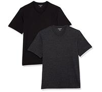 Amazon Essentials Men's Regular-Fit Short-Sleeve V-Neck T-Shirt (Available in Big & Tall), Pack of 2, Black/Charcoal Heather, XX-Large