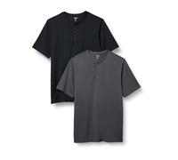 Amazon Essentials Men's Regular-Fit Short-Sleeved Quick-Dry Jersey Henley T-Shirt, Pack of 2, Black/Charcoal, XS