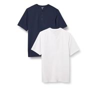Amazon Essentials Men's Regular-Fit Short-Sleeved Quick-Dry Jersey Henley T-Shirt, Pack of 2, Dark Navy/White, M