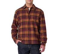 Amazon Essentials Men's Relaxed-Fit Long-Sleeve Flannel Shirt, Dark Chestnut Brown Red Simple Plaid, S