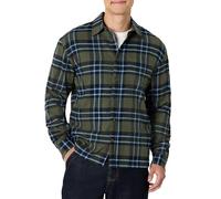 Amazon Essentials Men's Relaxed-Fit Long-Sleeve Flannel Shirt, Dark Olive Blue Simple Plaid, XL