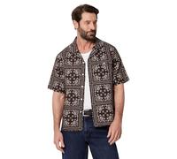 Amazon Essentials Men's Relaxed-Fit Short Sleeve Linen Blend Shirt, Dark Maroon Bandana Pattern, L